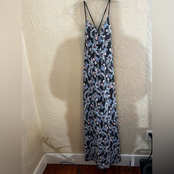 Helen Jon Rhapsody Gypsy Floral Maxi Dress Blue Gray Spaghetti Strap Size XS - Picture 3 of 5